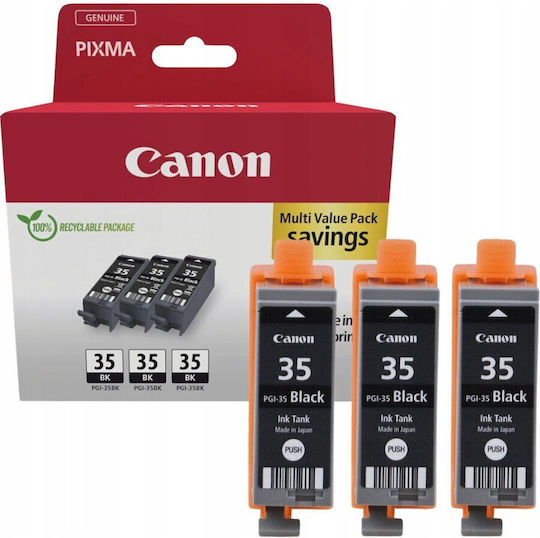 Canon PGI-35 Γνήσιο Πακέτο 3 Μελανιών Εκτυπωτή InkJet Μαύρο (1509B028)