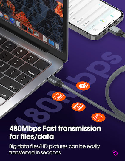 Ldnio USB 2.0 Cable USB-C male - USB-C 65W Γκρι 1m