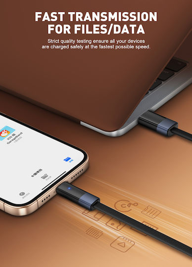Ldnio Flat LED Braided USB 2.0 Cable USB-C Male - USB-A 50W Black 2m