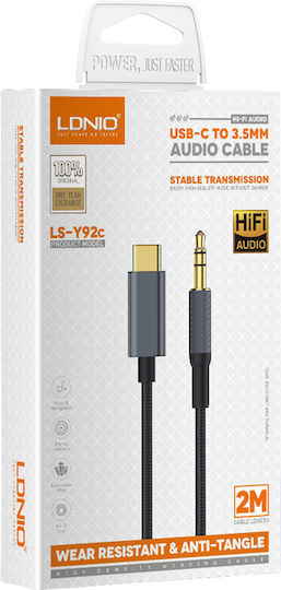 Ldnio Braided USB 2.0 Cable USB-C male - 3.5mm Μαύρο 2m