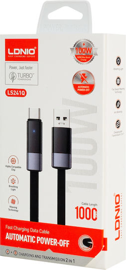 Ldnio Flat LED Braided USB 2.0 Cable USB-C Male - USB-A 100W Black 1m