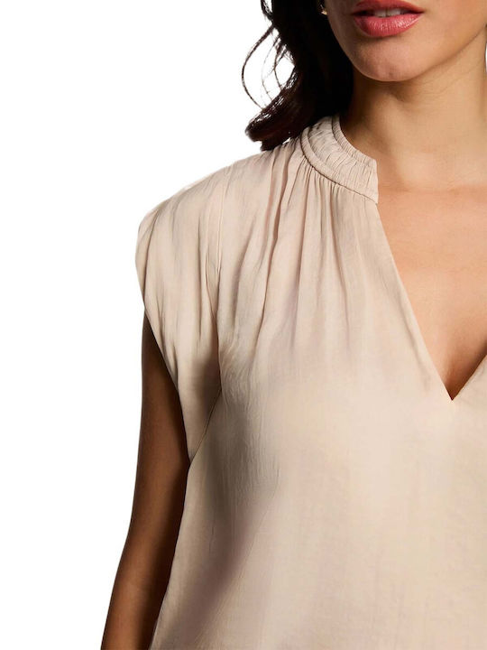 Women's Blouse with V-Neck Beige