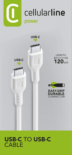 Cellular Line Cablu USB 2.0 USB-C Masculin - USB-C Alb 1.20m USBDATACUSBC-CW
