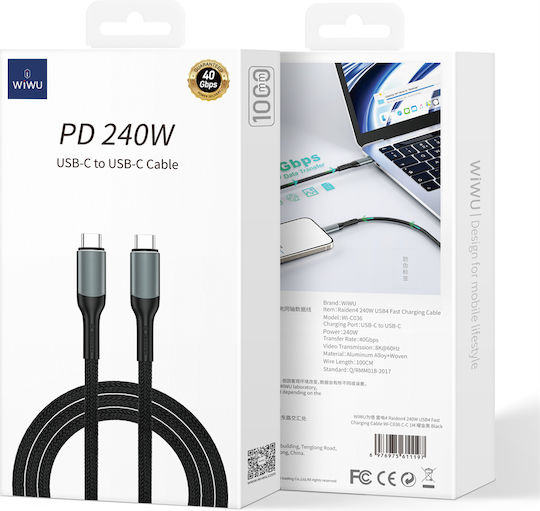 Wiwu Cablu Video USB 3.2 USB-C Masculin - USB-C 240W Power Delivery Verde 1m