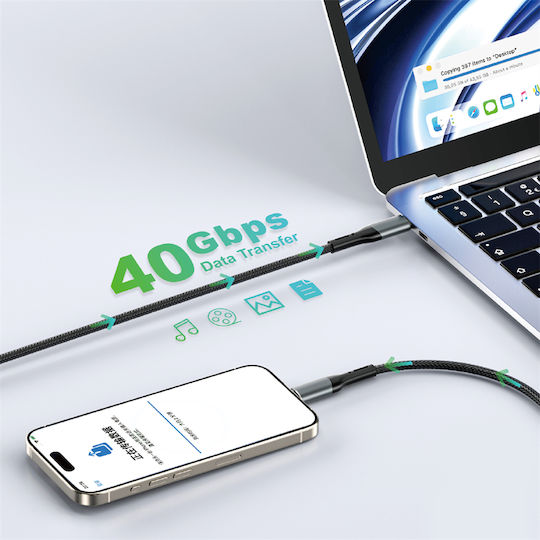 Wiwu Cablu Video USB 3.2 USB-C Masculin - USB-C 240W Power Delivery Verde 1m