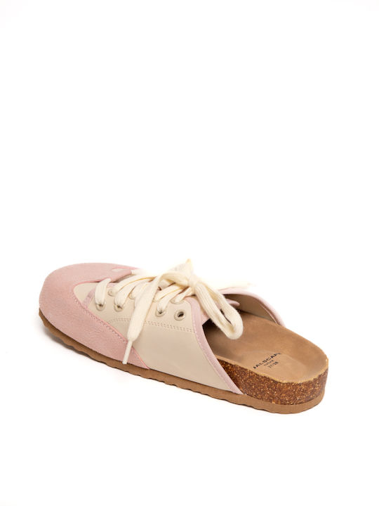 Leather Mules With Heel In Beige Colour