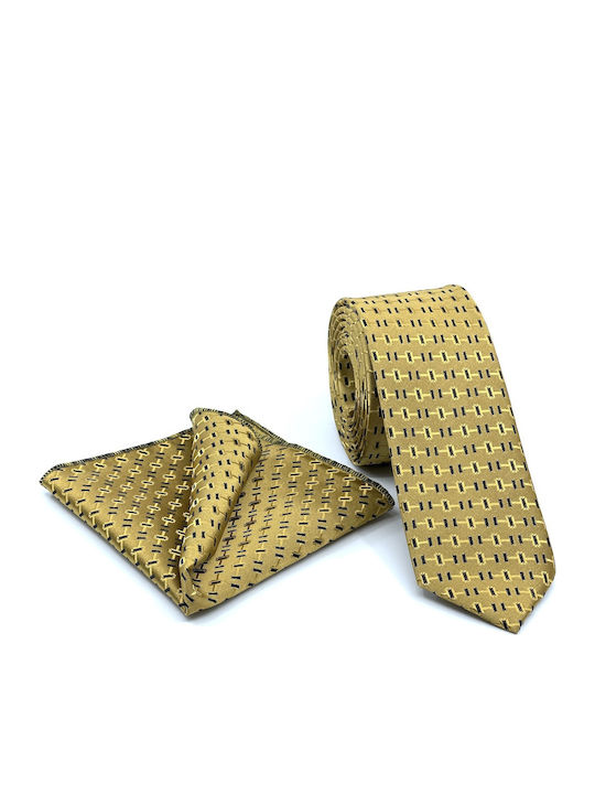 Legend Accessories Σετ Ανδρικής Γραβάτας με Σχέδια σε Χρυσό Χρώμα