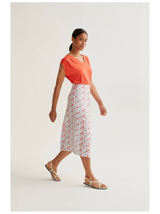 Midi Skirt Envelope Floral White