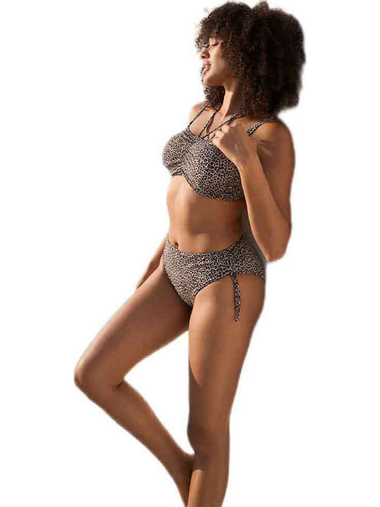 Bikini Slip High Waist with Laces Brown