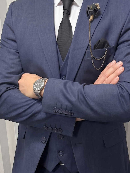 Men's Suit with Vest Slim Fit Blue