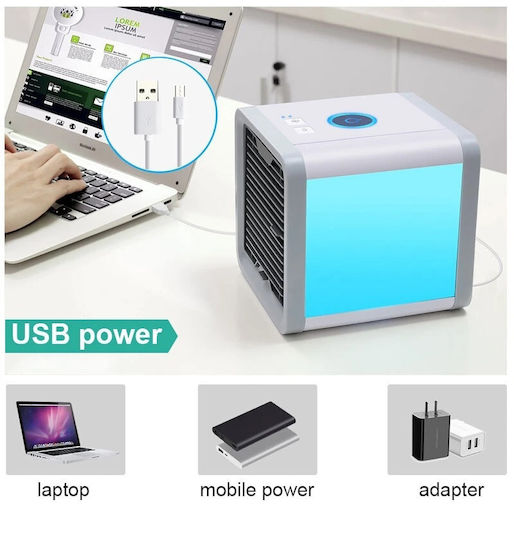 Mini Air Conditioner USB Fan with 7-Color LED Lighting 17cm x 17cm x 17cm