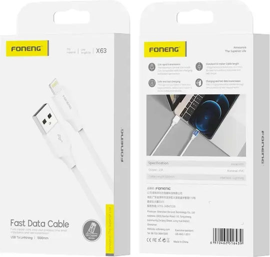 Foneng X36 USB to Lightning Cable Λευκό 1m