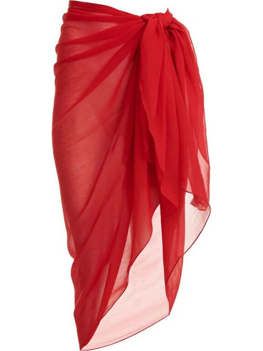Calzedoro Women's Long Sea Pareo Black Red Can Be Tied Many Ways See Through Fabric 8742 Red Red