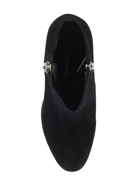 Wildleder Damen Stiefeletten mit Mittelhohem Absatz Schwarz
