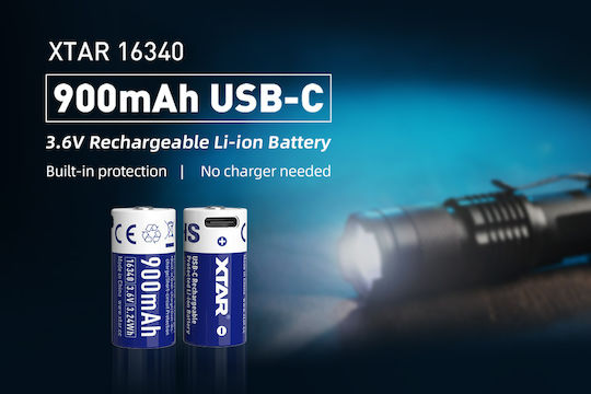 XTAR Επαναφορτιζόμενη Μπαταρία 16340 Li-ion 900mAh 3.7V