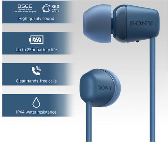Sony WI-C100 In-Ear Bluetooth-Freisprecheinrichtung Kopfhörer mit Schweißresistenz Blau