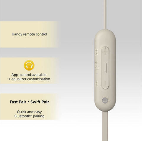 Sony WI-C100 In-ear Bluetooth Handsfree Earphones with Sweat Resistance Beige