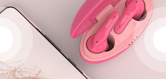 Belkin Soundform Nano In-ear Bluetooth Handsfree Ακουστικά με Αντοχή στον Ιδρώτα και Θήκη Φόρτισης Ροζ
