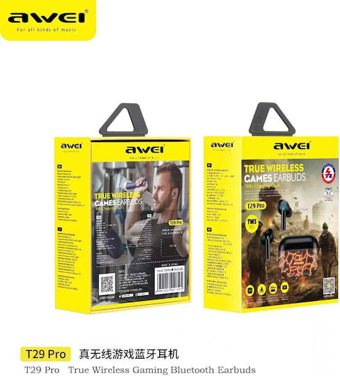 Awei T29 Pro In-ear Bluetooth Handsfree Ακουστικά με Θήκη Φόρτισης Κίτρινα
