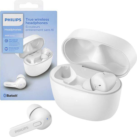 Philips TAT2206 Earbud Bluetooth Handsfree Ακουστικά με Αντοχή στον Ιδρώτα και Θήκη Φόρτισης Λευκά