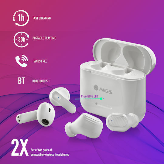 NGS Artica Duo In-ear Bluetooth Handsfree Ακουστικά με Θήκη Φόρτισης Λευκά
