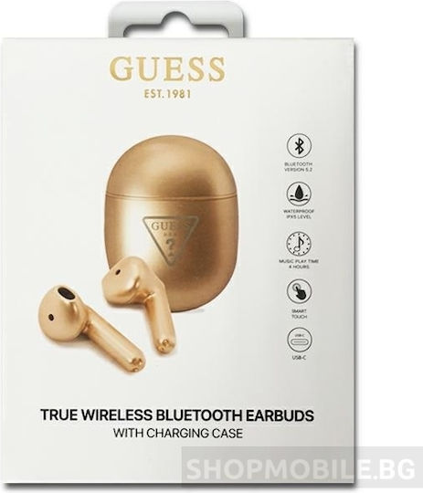 Guess Triangle Logo Earbud Bluetooth хендсфри Слушалки с Кутийка за Зареждане Златист