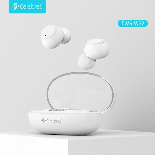 Celebrat TWS-W32 In-ear Bluetooth Handsfree Ακουστικά με Θήκη Φόρτισης Λευκά