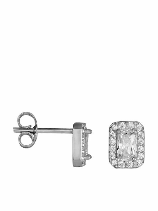 Stud Earrings Made of 9K White Gold with Stones