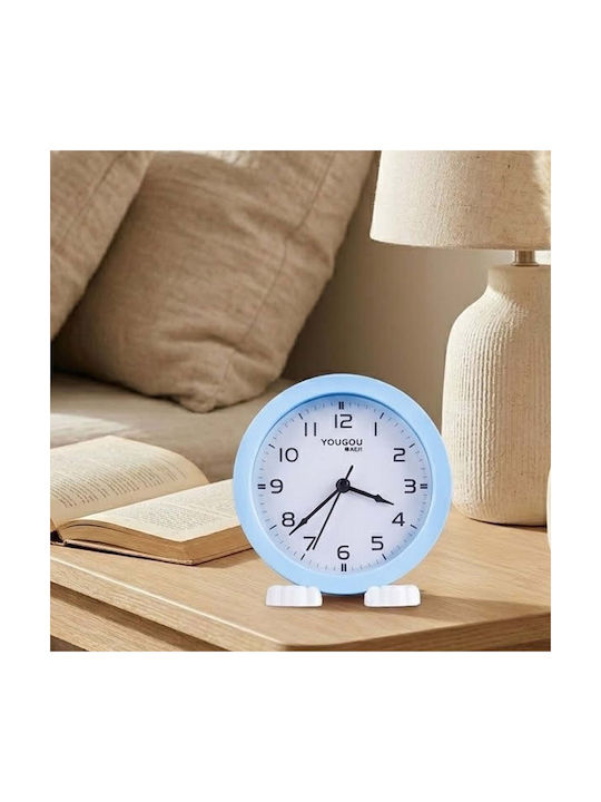 Avizar Small Analog Bedside Alarm Clock Stand Minimalist Design Light Blue