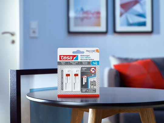 Tesa Metallic White Hangers with Sticker 2 Pieces