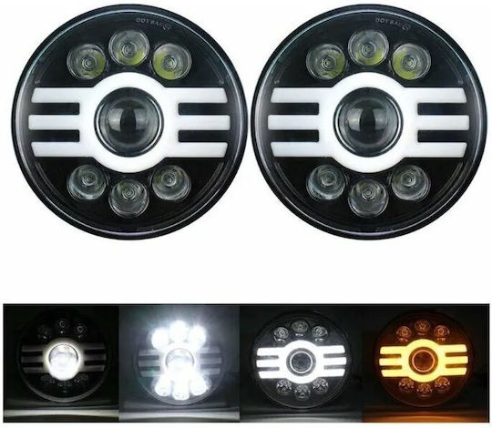 LED универсални 7 инча 18см 9V 32V къси и дълги светлини дневни светлини DRL бели жълти 5000lm за трактори камиони мотоциклети