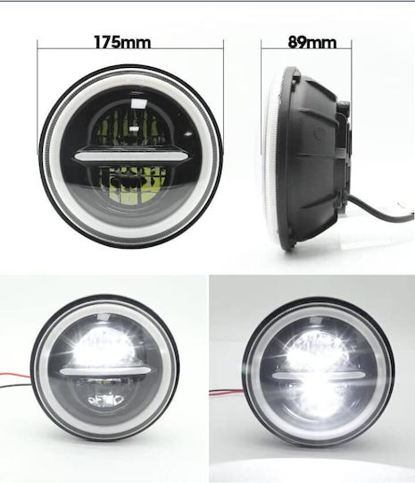LED Универсален фар 7 инча 18см 9v 32v къси дълги светлини дневни светлини DRL бяло жълто 7500lm за трактори камиони мотоциклети