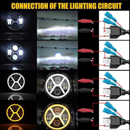 Универсален LED фар 7 инча 18см 9v 32v къси и дълги светлини дневни светлини DRL бял жълт 6900lm за трактори камиони мотоциклети