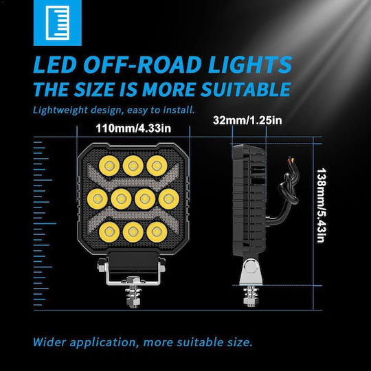 Slim Квадратς Фарове за кола LED Mitsubishi Вземане 10 - 30V 17W 11см с Бял осветление 1бр