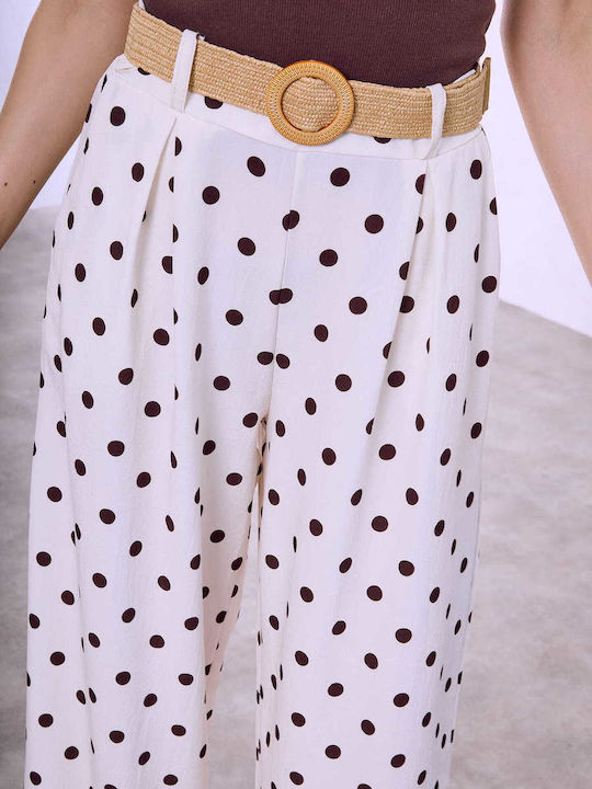 Celestino Women's Trousers Polka Dot Straw Belt Ecru