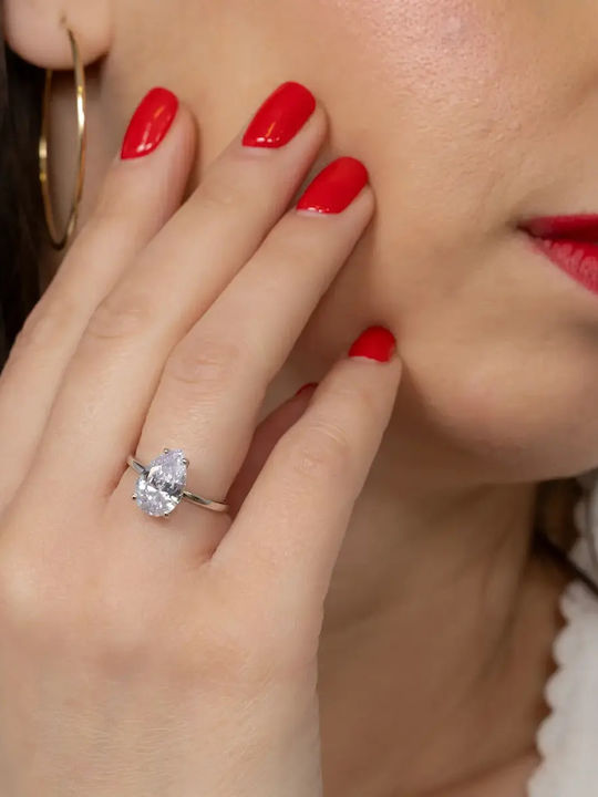 Single Stone Ring In 14K White Gold With Zircon