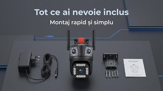 IP Cameră de Supraveghere Triple 4G 9MP Impermeabilă cu Comunicare Bidirecțională