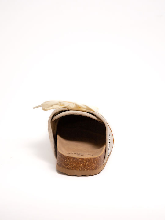 Leather Mules with Heel in Beige Colour