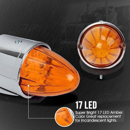 Хромирана LED таванна светлина за камиони тип ракета 12v 24v кехлибар 39cm X 9cm