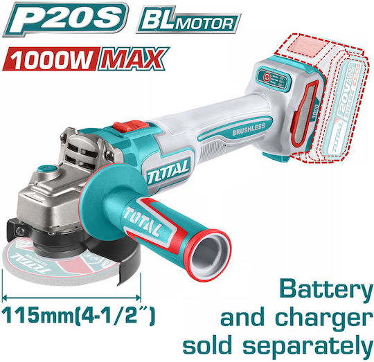 Total TAGLI27153E Grinder 115mm Battery Brushless with Speed Adjustment 20V Solo