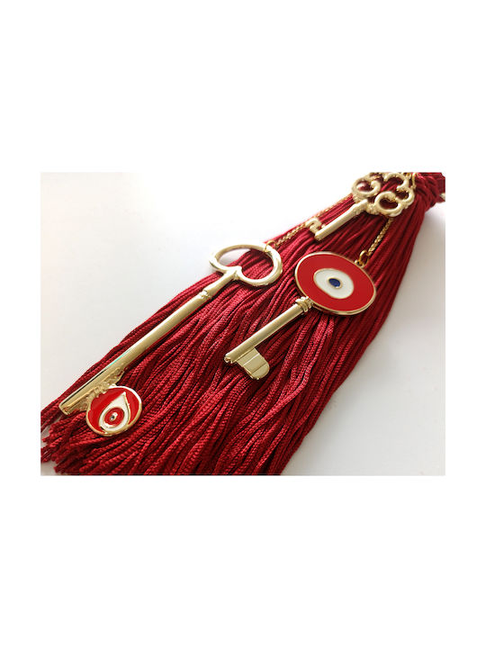 Dimitressi Hanging New Year's Lucky Charm Key Burgundy Metal 30cm
