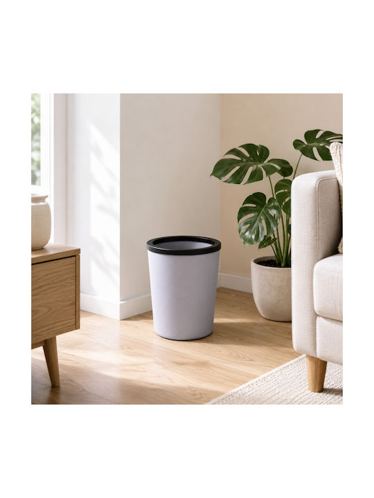 Femmit Round Plastic Office Waste Bin 12l Black Grey Plastic Bag Support Ring 23x27 Cm