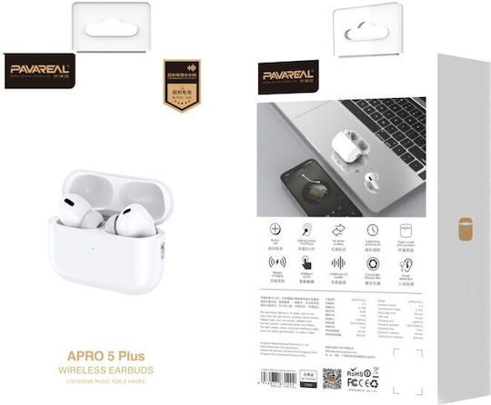 Pavareal APro 5 Plus In-ear Bluetooth Handsfree Ακουστικά με Θήκη Φόρτισης Λευκά