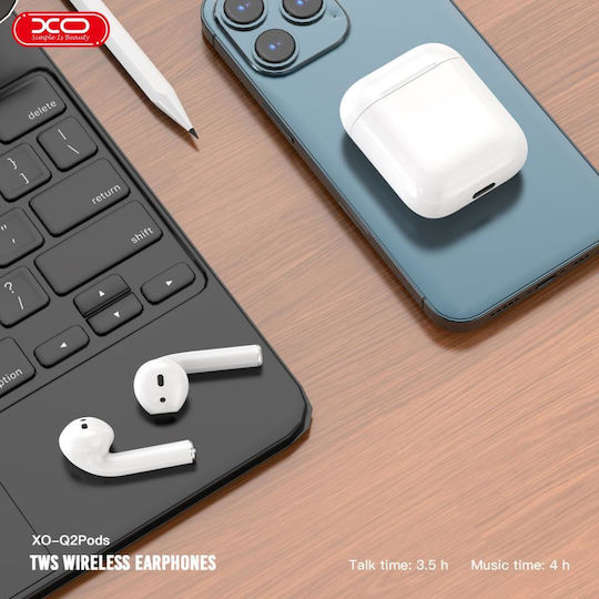 XO Q2 Earbud Bluetooth Handsfree Ακουστικά με Θήκη Φόρτισης Λευκά