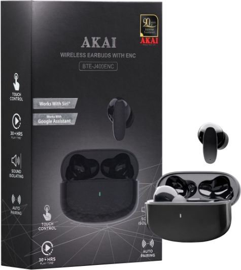 Akai Proffesional BTE-J400ENC In-ear Bluetooth Handsfree Ακουστικά με Θήκη Φόρτισης Μαύρα