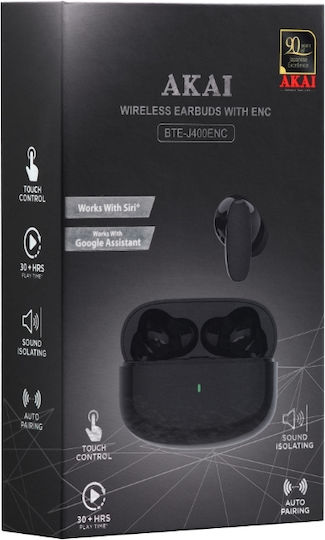 Akai Proffesional BTE-J400ENC In-ear Bluetooth Handsfree Ακουστικά με Θήκη Φόρτισης Μαύρα