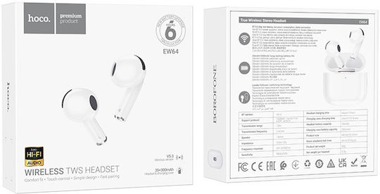 Borofone ΕW64 Earbud Bluetooth Handsfree Ακουστικά με Θήκη Φόρτισης Λευκά