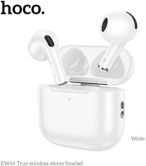 Borofone ΕW64 Earbud Bluetooth Handsfree Ακουστικά με Θήκη Φόρτισης Λευκά