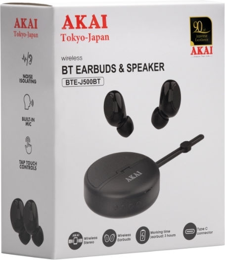 Akai Proffesional BTE-J500BT In-ear Bluetooth Handsfree Ακουστικά με Θήκη Φόρτισης Μαύρα