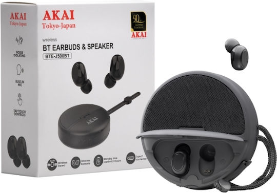 Akai Proffesional BTE-J500BT In-ear Bluetooth Handsfree Ακουστικά με Θήκη Φόρτισης Μαύρα